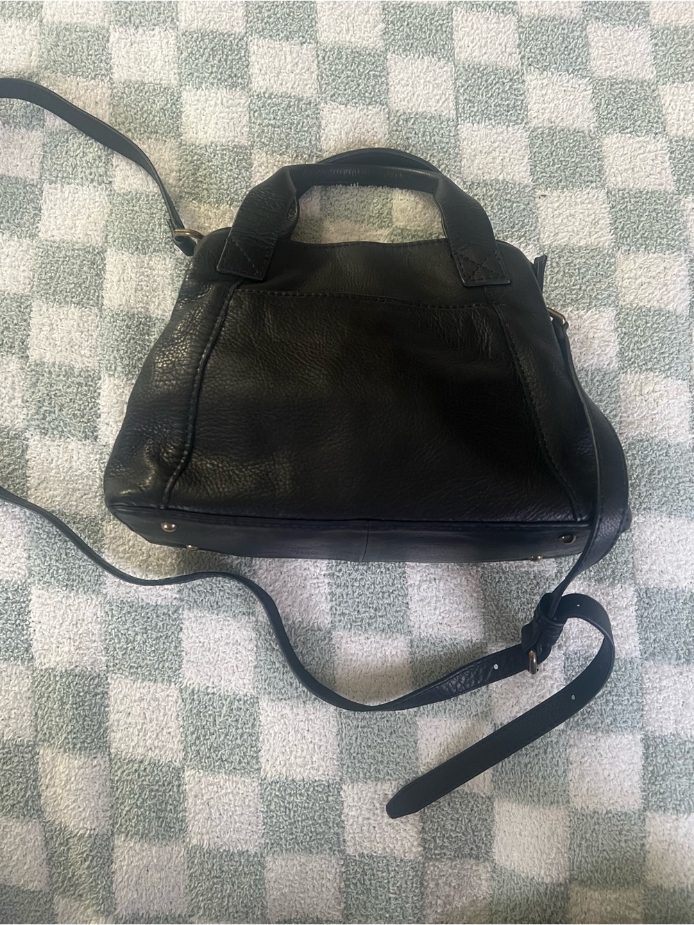 Black Leather Mini Satchel with Crossbody Strap - Picture 6 of 8